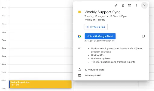 Scheduled weekly meeting with agenda to ensure clear communication and performance tracking when outsourcing ecommerce customer service to a BPO